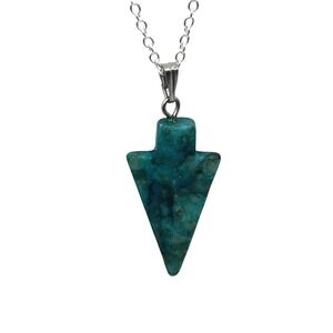 Turquoise Arrowhead Pendant Necklace Boho Tribal Style Charm Silver Chain‎